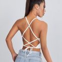 Criss Cross Tied Backless Rib-knit Cami Top