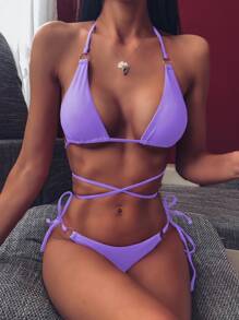 Criss Cross Triangle Tie Side Bikini Swimsuit