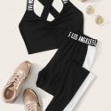 Crisscross Ruched Top & Contrast Sideseam Pants Set