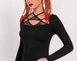 Crisscross Tie Back Sheer Mesh Insert Top
