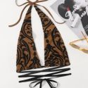 Crisscross Tie Backless Graphic Print Halter Top