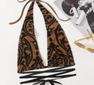 Crisscross Tie Backless Graphic Print Halter Top