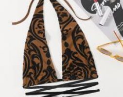 Crisscross Tie Backless Graphic Print Halter Top