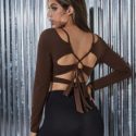 Crisscross Tied Backless Crop Tee