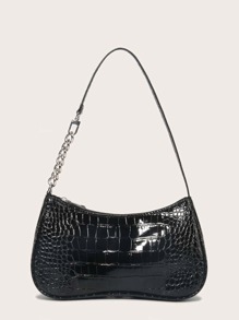 Croc Embossed Baguette Bag