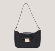 Croc Embossed Buckle Baguette Bag