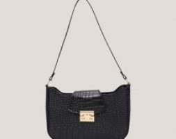 Croc Embossed Buckle Baguette Bag