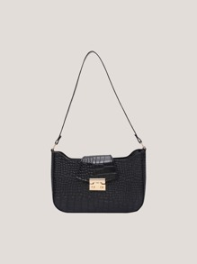 Croc Embossed Buckle Baguette Bag