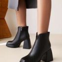 Croc Embossed Chunky Heeled Boots