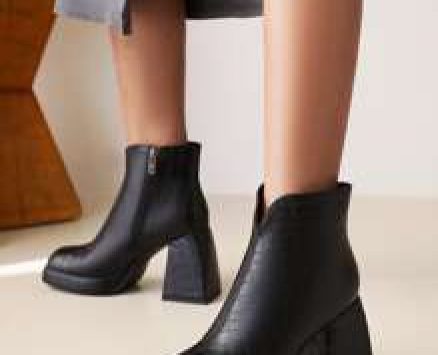 Croc Embossed Chunky Heeled Boots