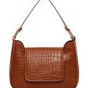 Croc Embossed Flap Satchel Bag