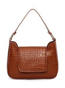 Croc Embossed Flap Satchel Bag