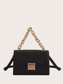 Croc Embossed Flap Satchel Bag