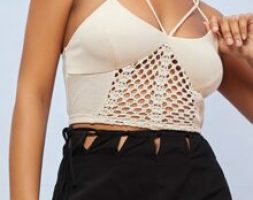 Crochet Detail Criss Cross Tie Back Cami Top