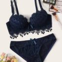 Crochet Trim Underwire Lingerie Set