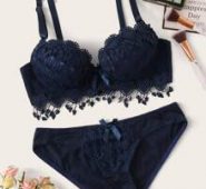 Crochet Trim Underwire Lingerie Set