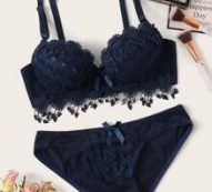 Crochet Trim Underwire Lingerie Set