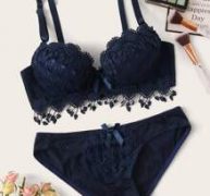 Crochet Trim Underwire Lingerie Set
