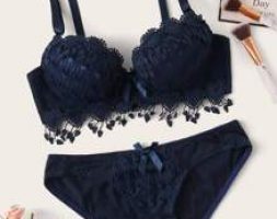 Crochet Trim Underwire Lingerie Set