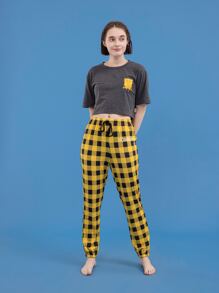 Crop Tee & Plaid Pants PJ Set