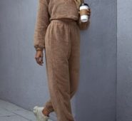 Cropped Pullover & High-Rise Joggers Teddy Set