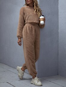 Cropped Pullover & High-Rise Joggers Teddy Set