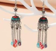 Crystal Tassel Charm Jhumka Earrings