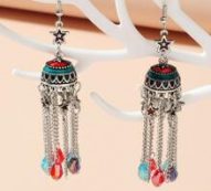 Crystal Tassel Charm Jhumka Earrings