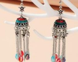 Crystal Tassel Charm Jhumka Earrings