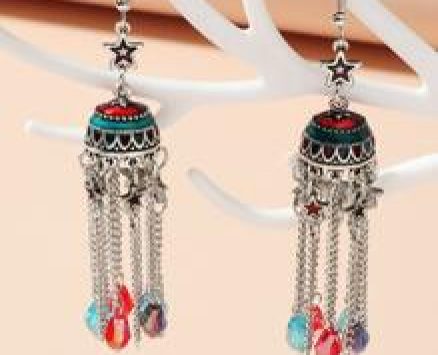 Crystal Tassel Charm Jhumka Earrings