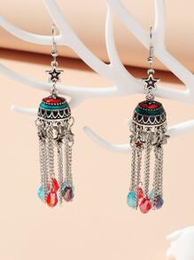 Crystal Tassel Charm Jhumka Earrings