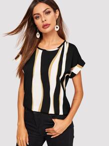 Cuffed Sleeve Color Block Top