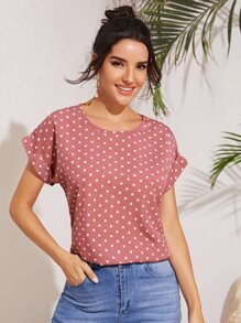 Cuffed Sleeve Polka Dot Top