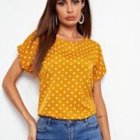 Cuffed Sleeve Polka Dot Top
