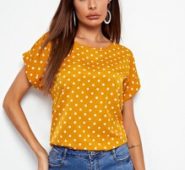 Cuffed Sleeve Polka Dot Top