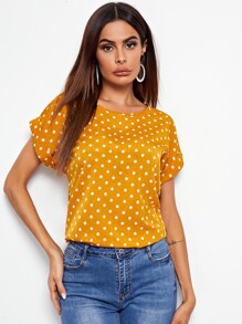 Cuffed Sleeve Polka Dot Top