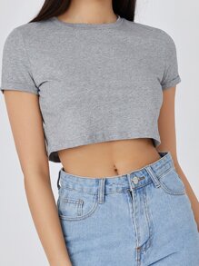 Cuffed Sleeve Solid Crop Tee