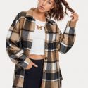 Curved Hem Oversized Plaid Shacket