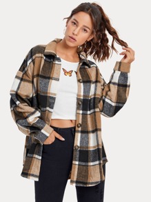 Curved Hem Oversized Plaid Shacket