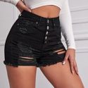 Curvy High Waist Ripped Skinny Denim Shorts