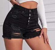 Curvy High Waist Ripped Skinny Denim Shorts