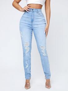 Curvy High Waist Ripped Skinny Jeans