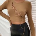 Cut Out Lace Up Front Crop Tee