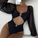 Cut Out Ring Linked One Piece Swimsuit