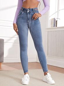 Cut Out Waist Skinny Jeans