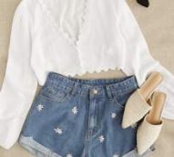 Daisy Embroidery Denim Shorts