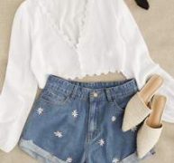 Daisy Embroidery Denim Shorts
