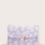 Daisy Print Chain Crossbody Bag