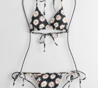 Daisy Print Triangle Tie Side Bikini Swimsuit