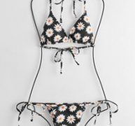 Daisy Print Triangle Tie Side Bikini Swimsuit